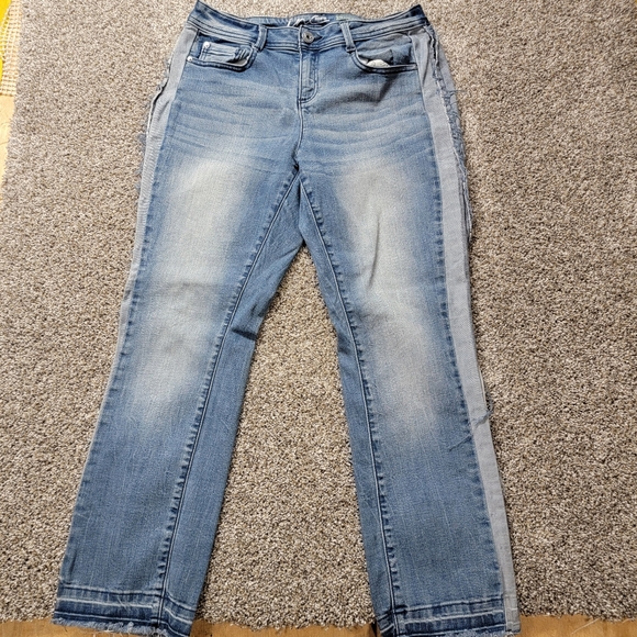 INC Denim Straight Ankle Side Stripe Jeans Raw Hem Indigo Mid - Picture 1 of 14